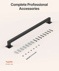 Badass Industrial Wall Mount Stair Handrail, Three Foot Black Iron Staircase Grip Square Tube, Heavy Duty Dual Section Setup For Indoor Steps And Exterior Deck Railing Supporting Two Five Zero Pounds with installation accessories.