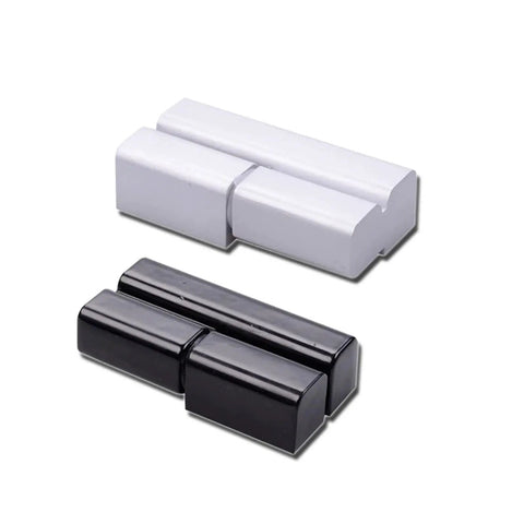 Durable Zinc Alloy Cabinet Hinged Knee Brace Concealed Door Electric Box Connector Hardware Perfect For Furniture DIY Projects Upkeep And Smart Home Makeovers Right Fit And Easy Install 2 Pcs Silver in white and black colors.