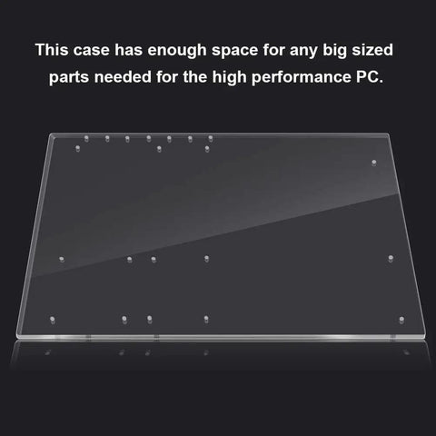 Open Frame Acrylic Base Stand For ATX Motherboard Rigs, Ultra Transparent 4mm Acrylic, space for large GPUs, front view.