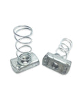 1/4 Inch 20 Hd Galvanized Spring Nuts For 4Unistrut Channel Heavy Duty Hardware Set 100 Pack Industrial Fasteners showing two metal spring nuts.