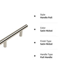 25 Pack Satin Nickel Cabinet Bar Pull Handles, Euro Style 3 Inch Hole Centers, shown with specifications, silver finish