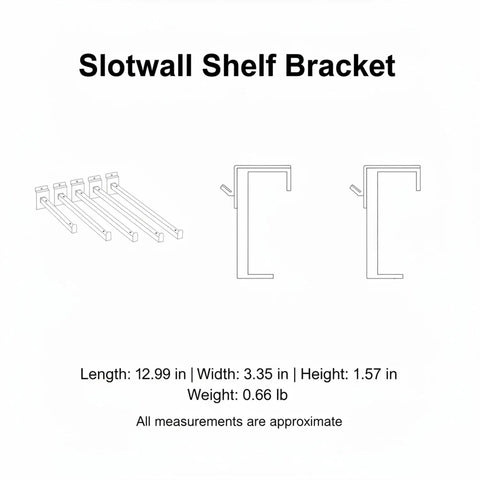 Heavy Duty Slotwall Shelf Brackets For 18mm Slatwall Channels, Silver Iron, Built Tough For Retail Displays, shown in schematic view