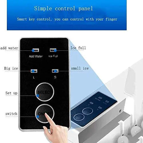 Control panel of Reliable High Output Countertop Ice Maker Creates Fresh Nugget Ice Automatically with touch buttons.