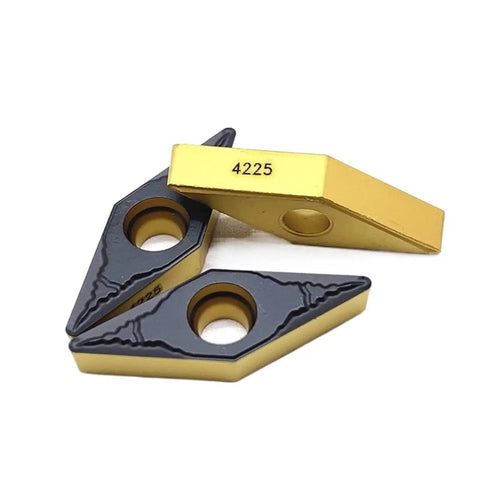 Heavy Duty Carbide Turning Indexable Inserts Vbmt160408 Pm4225 For Cnc Lathe Machine Metal Milling, three inserts showing detail.