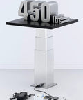 Heavy Duty Electric Lift Table Motorized Lifting Column 450 Lbs Capacity with black tabletop and adjustable silver leg.