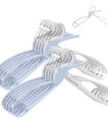 One Touch Quick Release Hangers With Collapsible Neckline Protection, Space Saving Cascading Closet Organizer, 10 Pack Light Blue And White