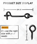 Rock Solid Top Shelf Cabin Swivel Hook And Eye Latch For Door Gate And Window Carbon Steel Heavy Duty Rust Resistant Security Lock 2 Inch 5 Pack With Mounting Screws Included size display showing dimensions of 2 inch hook and 1.2 inch eye.
