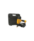 No Fuss Pneumatic Coil Siding Nailer With Rugged Aluminum Construction adjustable depth setting beside a sturdy carrying case.