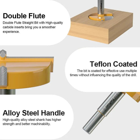 Top Shelf Forstner Drill Bit With 1/2 Inch Shank And 2-1/4 Inch Cutting Diameter featuring Teflon coating and alloy steel handle.