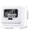 Pretty Slick Portable Automatic Countertop Dishwasher With Dual Overhead Spray Built In Water Tank And Air Dry Cycle displayed with dimensions.