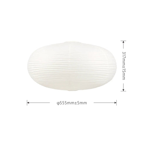 Large White Chinese Paper Ceiling Lamp Shade And Oval Pendant Light Cover With Vintage Round Chandelier Lantern Design, 555mm by 317mm.