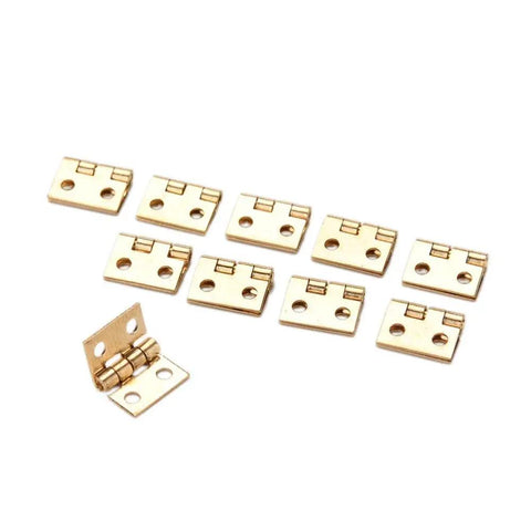 10 Pack Brass Mini Hinges For Dollhouse And Cabinet Doors Small Decorative Jewelry Box Hardware With Nails Fits Like A Glove Smooth Swing Killer Quality Accents, showing set of 10 brass mini hinges.