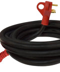 RV Power Cord 30 Amp 25 Foot With 90 Degree Detachable Plug Red Beefy Heavy Duty Cable coiled with easy grip and durable construction.