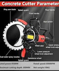 Heavy Duty 16 Inch Wet Saw With Intelligent Water Pump And Dust Control Gear For Concrete Stone And Rebar Walls Electric Groove Machine Built Like A Tank To Crush Slab Cuts Without Skipping A Beat, showing detailed components.