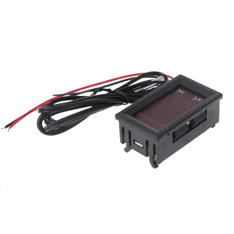 JAGTRADE 2-in-1 car thermometer and voltmeter with square LED display, black plastic housing and red/black wiring