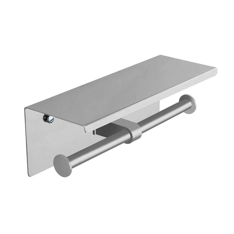 Toilet Paper Holder With Shelf Brushed Nickel Double Head Tissue Roll Holder 304 Stainless Steel Wall Mount For Bathroom Rustproof