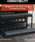 Kwikee RV motor linkage step compatibility with dark steel steps and safety grip design