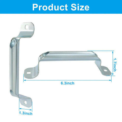 Heavy Duty Iron Garage Door Lift Handles 2 Pack Silver Corrosion Resistant Rolled Grip dimensions shown, 6.3 inch length.