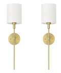 Brass Wall Sconce Set Of 2 With White Fabric Shades Sleek Modern Vanity Lights For Bathroom Bedroom Hallway Kitchen Anti Rust Gold Finish Wall Mount Fixtures Bulbs Not Included
