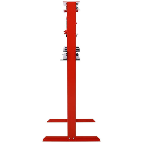 Pro Grade Hydraulic Shop Press Boasts A Rock Solid 12 Ton Capacity With Stable Floor Mount Framing and flexible adjustable work surfaces side view