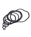 Three Wave Crest Wave Type Gasket Set, 50Pcs Spring Washers for M3 to M30 Bolts, Carbon Steel, M4x7x0.25mm Size, Durable Hardware Fasteners for Screws and Bolts, DIY Friendly, Industrial Grade, black wave washers arranged on white background