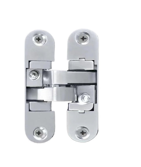 Hidden Cross Hinge for Wooden Doors with 3D Adjustable Alignment and 180 Degree Flat Folding, Invisible Door Hardware, front view