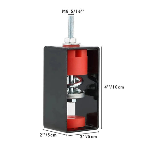 Superior Spring Vibration Isolator Hangers 12 Pack ceiling damping mount showing 4x2 inch black and red spring clamp for heavy-duty use.
