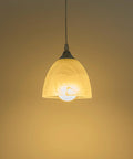Single pendant with frosted white glass illuminating warm light, part of Three-Light H-Type Track Lighting Kit, Dimmable Track Mount Pendant Fixtures With Frosted White Glass Shade, Easy Install, Compatible With 3-Wire Track Systems And Most LED Dimmers, Modern Industrial Style.