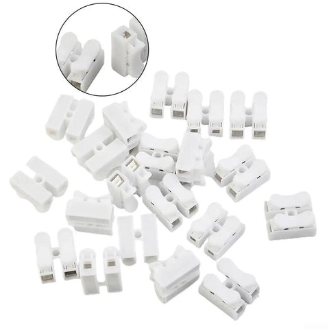 Spring Quick Wire Connectors 2 Pin Screwless Terminal Block 20 Pack AWG 20 12 Flame Retardant PP Housing visible in scattered arrangement.
