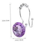 Double Hooks Glide Shower Curtain Rings No Fuss Rust Resistant Stainless Steel Purple Decorative Design For Easy Hanging Of Shower Curtains And Liners In Your Modern Bathroom, close-up view with dimensions