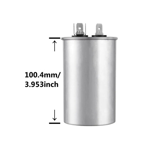 Heavy Duty 50uF Run Start Capacitor For AC Motors And Fans 370 To 450V Round CBB65 Industrial Grade Replacement, side view