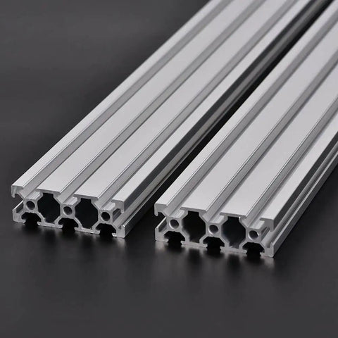 Two Pack 20 Series T Slot Aluminum Extrusion Profile 23.6 Inch European Standard Anodized Linear Rail For 3D Printer Parts And CNC DIY Builds 600mm Silver Built Tough. 2 silver 6063-T5 profiles shown