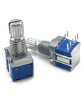 Two rotary encoders from Rotary Encoder Set Of 5 Pieces RS1010 Band Switch 1 Pole 5 Position 2 Pole 4 Position Or 3 Position Metal Silver Blue.