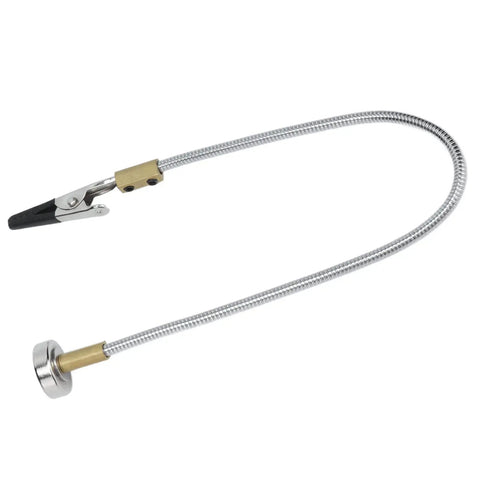 Super Handy Vise Tabletop Clamp With Adjustable Flexible Arms And Rock Solid Magnetic Base Made From tough Alloy Steel Perfect For Precise Welding And Clamping Jobs You Need To Crush Today, featuring a silver flexible arm with clamp.