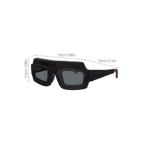 Kickass Auto Darkening Welding Goggles Solar Powered Wraparound Safety Eyewear with ergonomic design and dimensions of 15cm x 13cm.