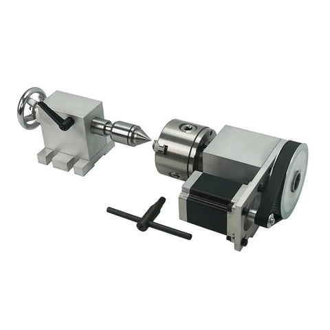 Top Shelf Smooth Spinning Four Axis Rotary Table With Adjustable Center Tailstock For CNC Router Mill Engraver Built Damn Tough, showcasing adjustment tools.