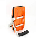 Heavy Duty Double Handed Stone Carrying Clamps With Grippy Rubber Handles For No Sweat 1.77 Inch Granite Lifting shown from the side.