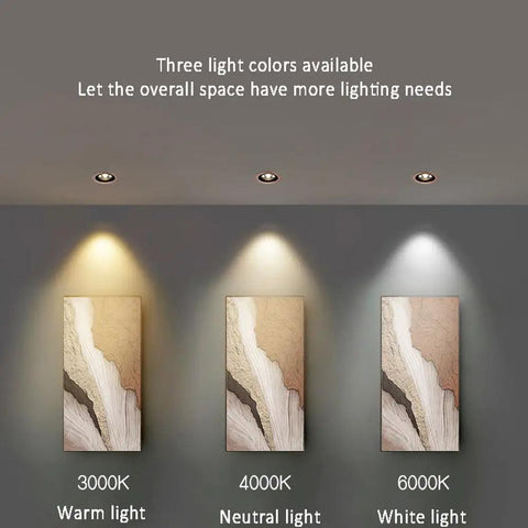 Top Tier Wood Grain Recessed Downlights Led Ceiling Potlights 3Cct Selectable Warm Neutral Cool White Can Light Fixtures With Sleek Round Trim For Modern Home Upgrades 10 Pack showing three light color options.