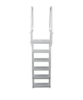 Deluxe Flip Up Dock Ladder 6 Step For Boats And Piers Marine Grade Aluminum With Stainless Hardware Folds Upright To Prevent Damage And Debris Wide Top And Steps For Easy Climbing, front view