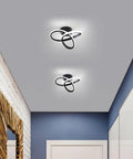 Modern LED Ceiling Light 22W Spiral Design Fixture 6500K Cool White 2000 Lumens Flush Mount in hallway with black finish