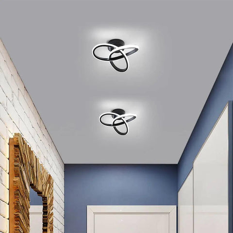 Modern LED Ceiling Light 22W Spiral Design Fixture 6500K Cool White 2000 Lumens Flush Mount in hallway with black finish