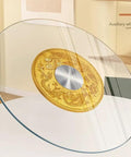 Huge 43 Inch Tempered Glass Lazy Susan Turntable For Dining Tables Smooth As Butter 360 Spin Clear Serving Tray on table