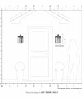 Diagram showing Nyack 1 Light Outdoor Wall Lantern Bronze Finish Model 20582 07 installed beside a front door, two pieces displayed.