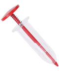 Handheld Seed Spreader And Manual Planter Tool With Ergonomic Grip For Lawn Backyard Garden Park And Outdoor Use Precise Planting Depth And Easy Spacing Reusable Dibber Style Seeder For Vegetables And Flowers, red and transparent design