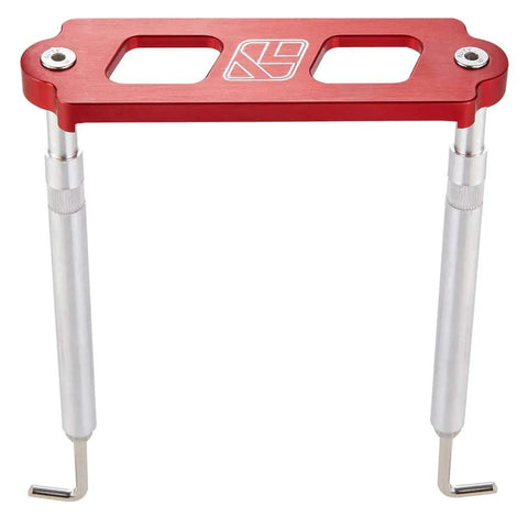 Aluminum Battery Tie Down Kit With J Hook for Civic Integra, red anodized billet aluminum, T6061, top view