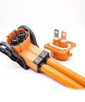 Heavy Duty Two Pin Straight High Voltage Connector 150A IP67 Sealed EV HEV Power Plug close-up with quick snap lock.