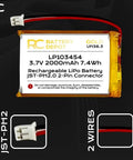 3.7V 2000mAh LiPo Battery Pack With Positive Polarity JST-PH2.0 2-Pin Connector displayed on a black background
