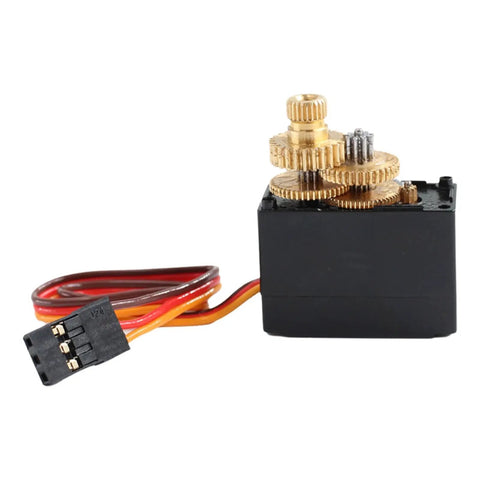High Output Replacement RC Servo Motor For 1:16 Scale Remote Control Cars, with gold gears and connecting wires.