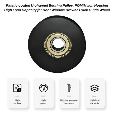 Two Piece U Groove Round Pulley 0.4x2.0x0.7in Nylon Coated Wheel With 380kg Load Capacity For Doors Windows Drawers Hardware Durable Sliding Support Smooth Operation For Quiet Reliable Sliding And Easy Installations. Plastic-coated U-groove pulley wheel with bearing for doors and windows