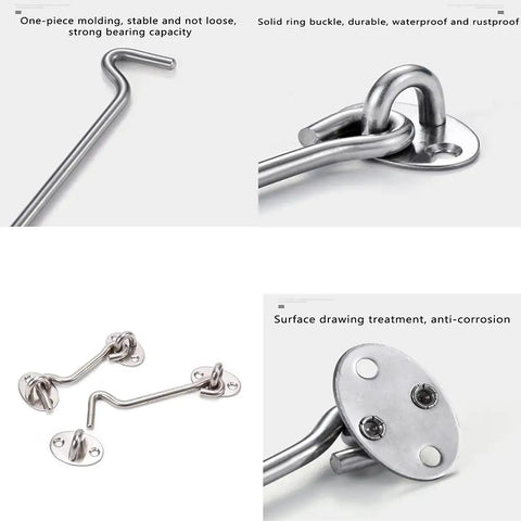 WUUWCHODC Snap Latch Hook for Gate Cabin Shed Heavy Duty Push Button, metal components showcasing durability and waterproof features.